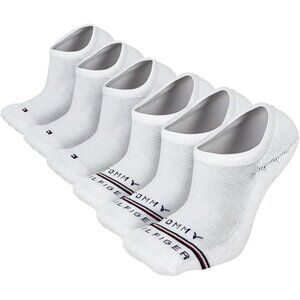 Tommy Hilfiger Mens No-Show White Cushion Sneaker Liner Socks - 6 Pack One Size